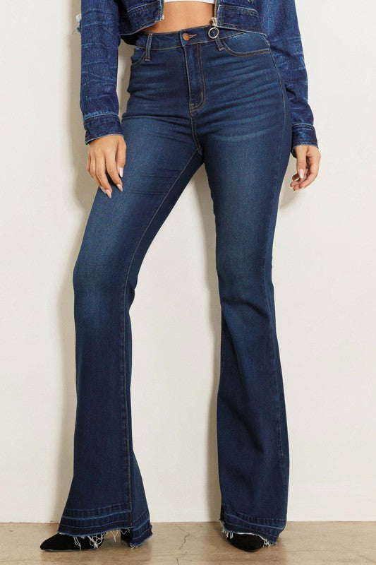 High Rise Flare Jean W Faded Wash Hem Detail - Jake J Shop