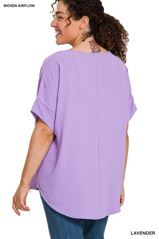 Woven Airflow Split Neck Short Sleeve Top