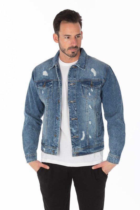 Men's Denim Jacket with Distressed