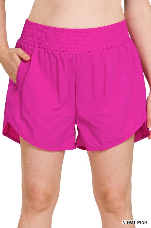 Plus Size Windbreaker Smocked Waistband Running Shorts