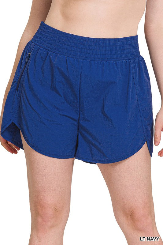 Plus Size Windbreaker Smocked Waistband Running Shorts