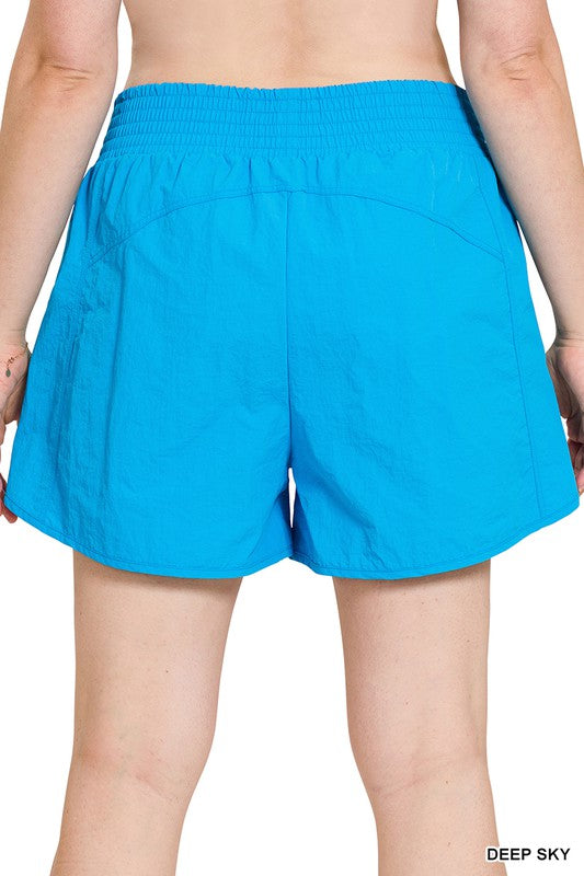 Plus Size Windbreaker Smocked Waistband Running Shorts