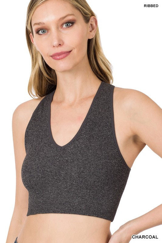 Ribbed Cropped Racerback Tank Top - Jake J Shop