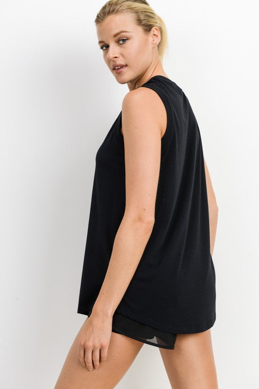 Notched Sleeveless Flowy Tank Top - Jake J Shop