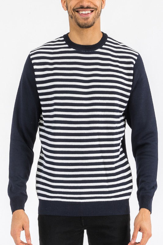 KNITTED ROUND NECK STRIPED SWEATER - Jake J Shop