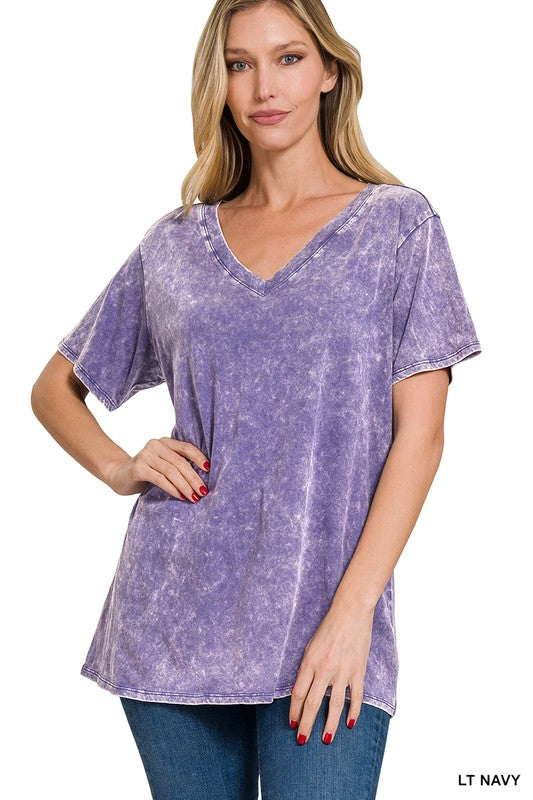 Washed Short Sleeve V-Neck Top - Jake J Shop