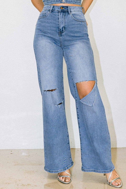 Distressed Wide Fit Jeans - Jake J Shop