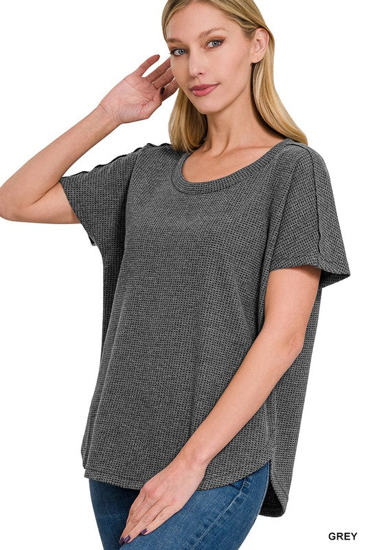 Melange Baby Waffle Short Sleeve Top - Jake J Shop