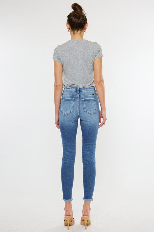 High Rise Fray Hem Ankle Skinny Jeans