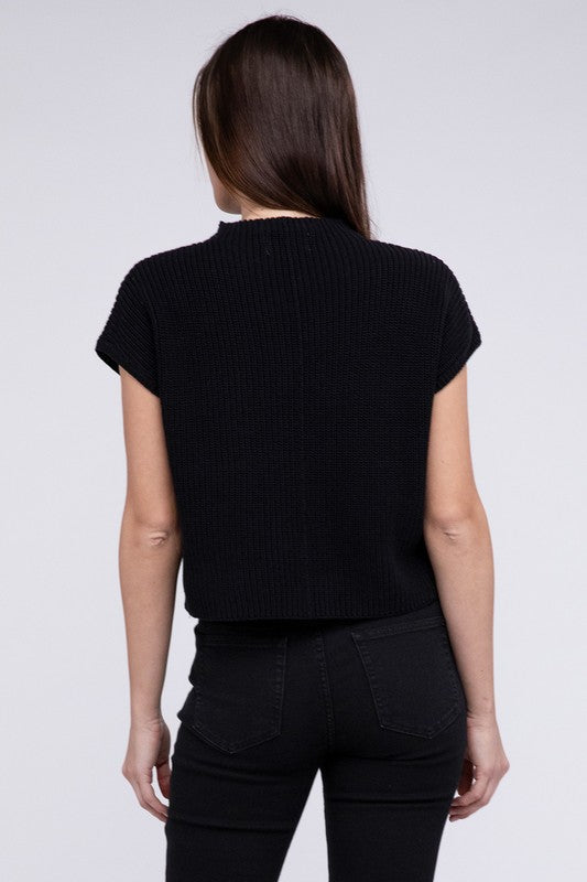 Mock Neck Short Sleeve Cropped Sweater