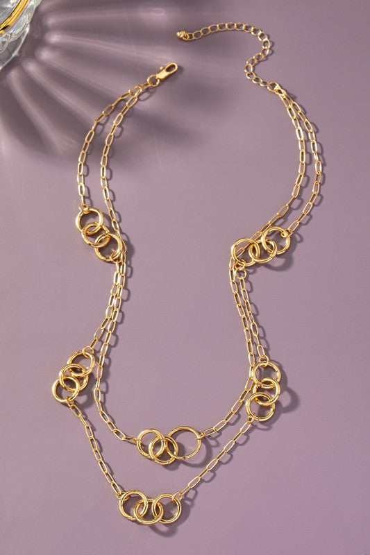 2 row chain necklace with multi hoops stationed - Jake J Shop