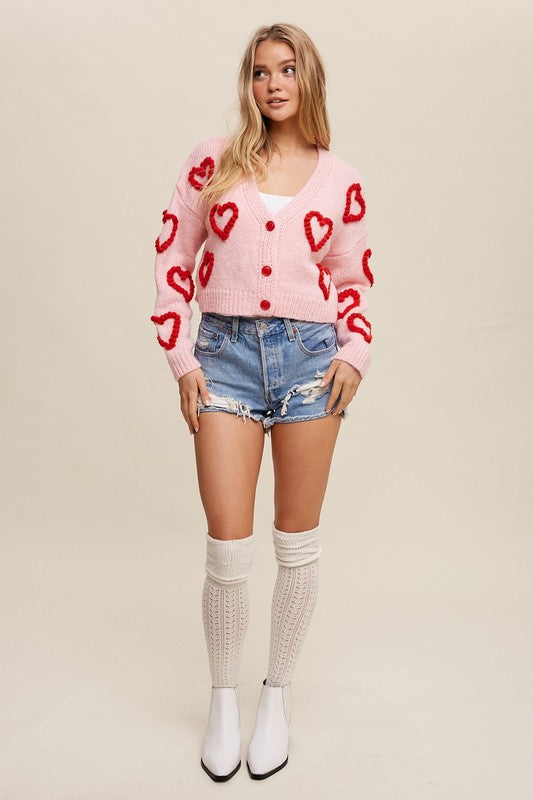 Lots of Love Knit Copped Heart Cardigan