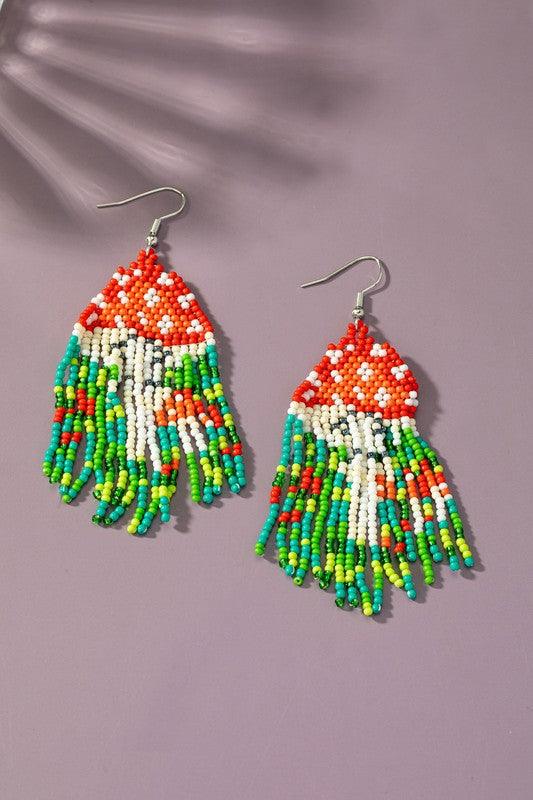 Boho Handwoven seed bead mushroom earrings - Jake J Shop