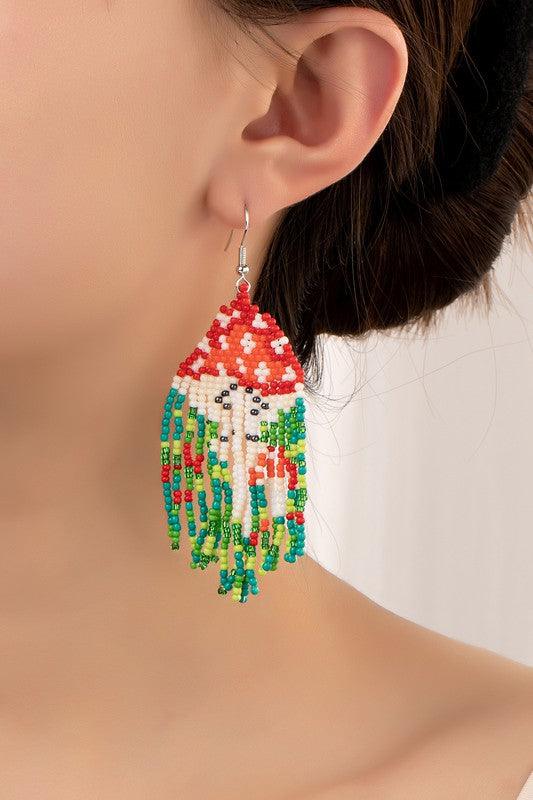 Boho Handwoven seed bead mushroom earrings - Jake J Shop