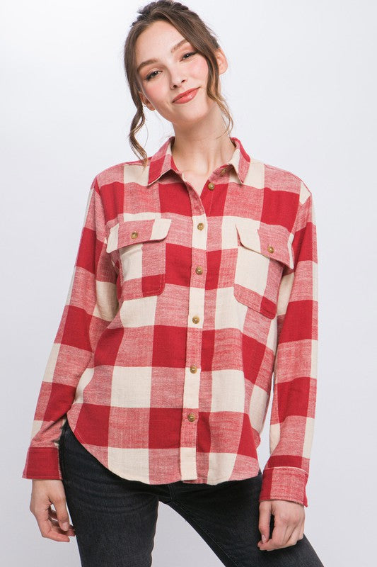 Lightweight Plaid Button Up Top