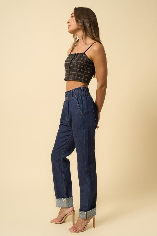 Super High Rise Roll Up Slouch Jeans