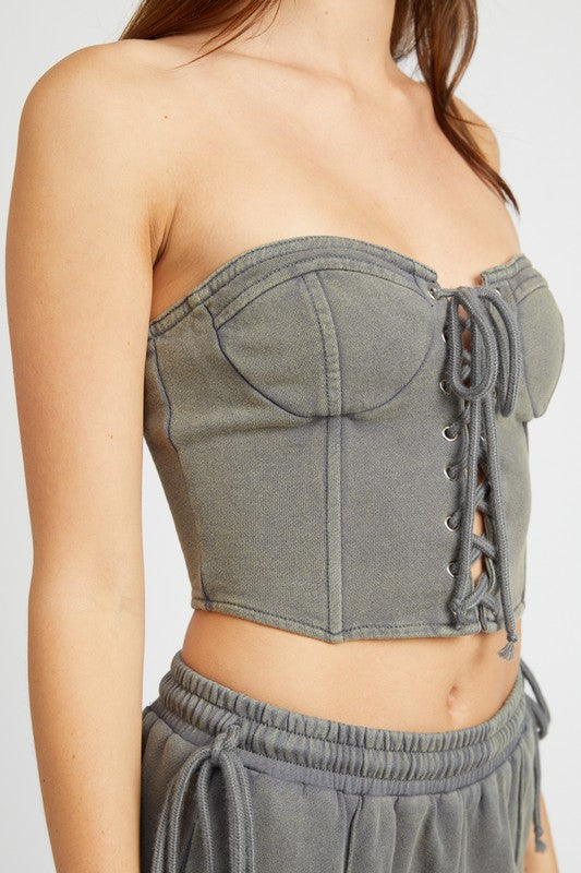 FRENCH TERRY STRAPLESS BUSTIER TOP - Jake J Shop