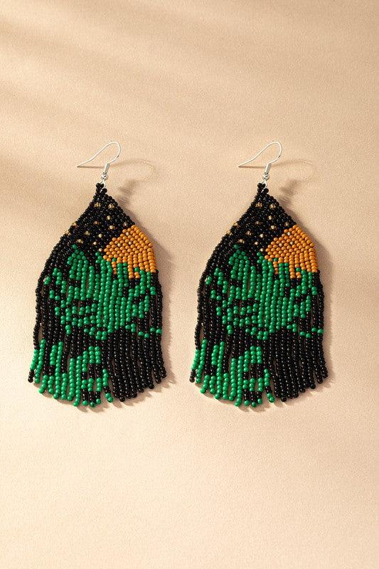 Monstera leaf starry sky seed bead earrings - Jake J Shop