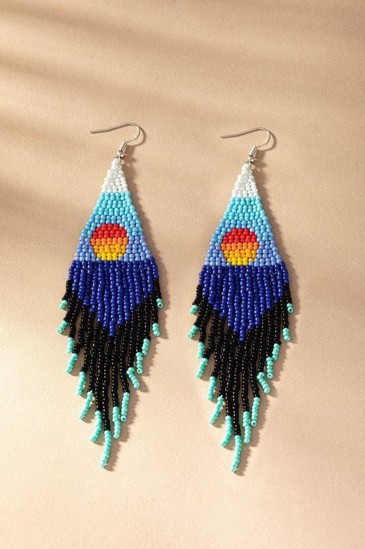 sunrise over deep blue ocean seed bead earrings - Jake J Shop