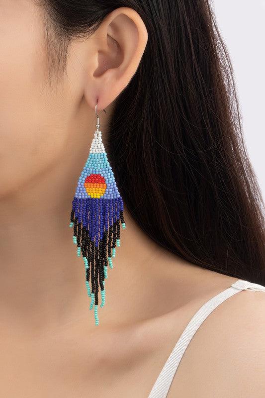 sunrise over deep blue ocean seed bead earrings - Jake J Shop