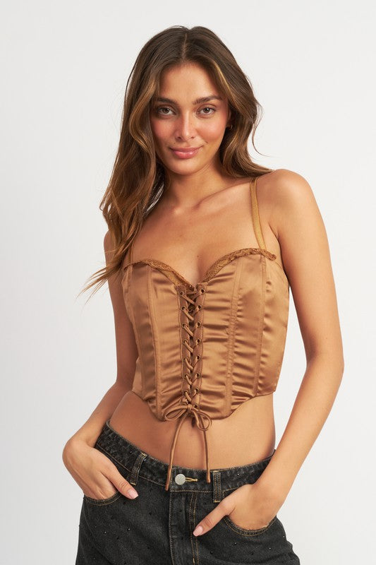 PEEKABOO CORSET TOP WITH LACE DETAIL - Jake J Shop