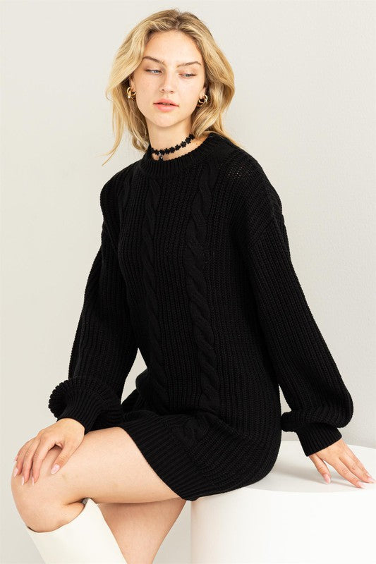 Cable-Knit Ribbed Mini Sweater Dress - Jake J Shop