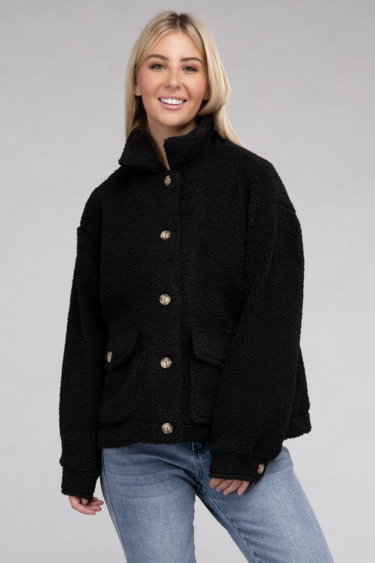 Cozy Sherpa Button-Front Jacket - Jake J Shop