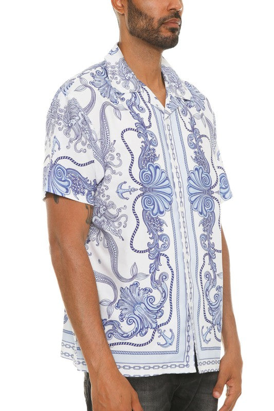 Mens Collared Print Button Down - Jake J Shop