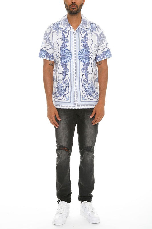 Mens Collared Print Button Down - Jake J Shop