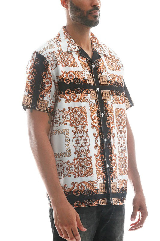 Mens Collared Print Button Down - Jake J Shop