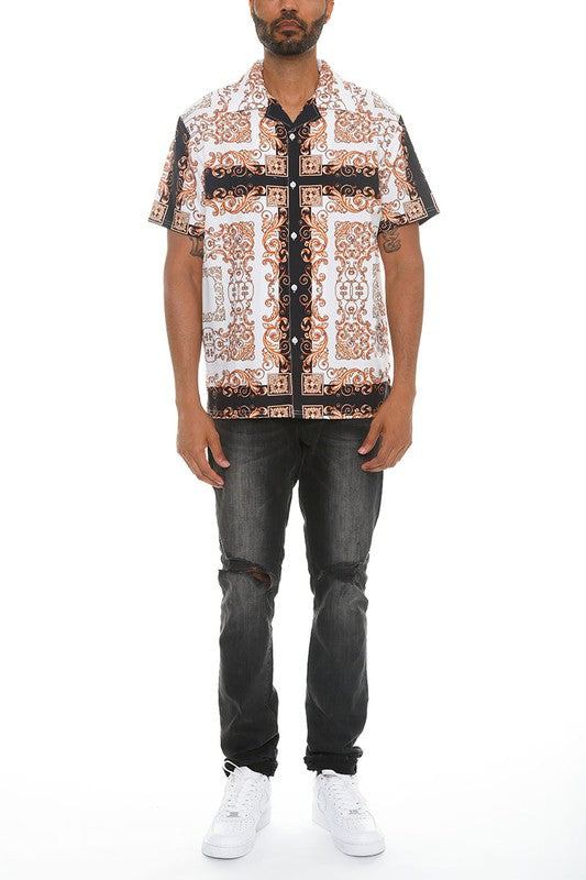 Mens Collared Print Button Down - Jake J Shop