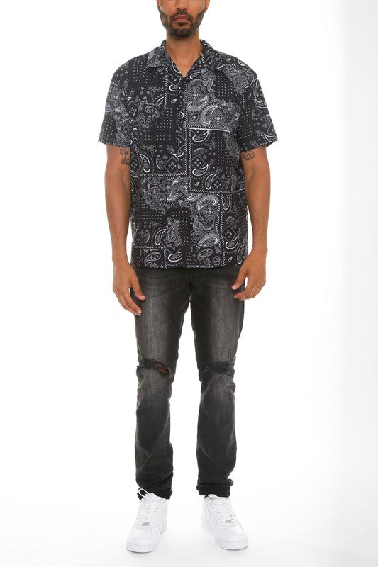 Mens Collared Print Button Down - Jake J Shop