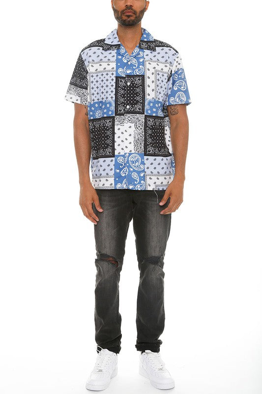 Mens Collared Print Button Down - Jake J Shop