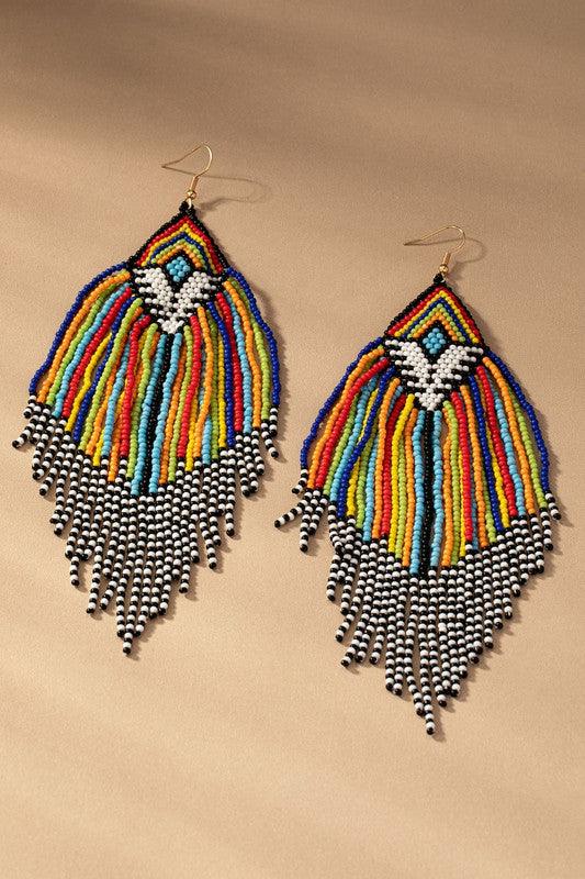 6.5 inch Aztec seed bead statement drop earrings - Jake J Shop