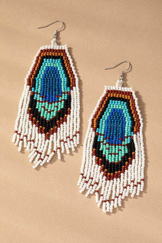 Peacock seed bead boho statement earrings - Jake J Shop