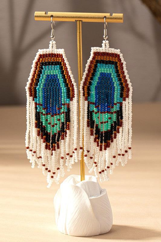 Peacock seed bead boho statement earrings - Jake J Shop