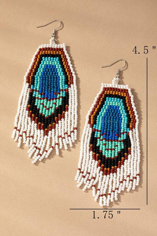 Peacock seed bead boho statement earrings - Jake J Shop