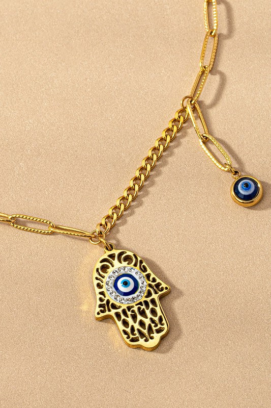 water proof hamsa evil eye pendant necklace - Jake J Shop