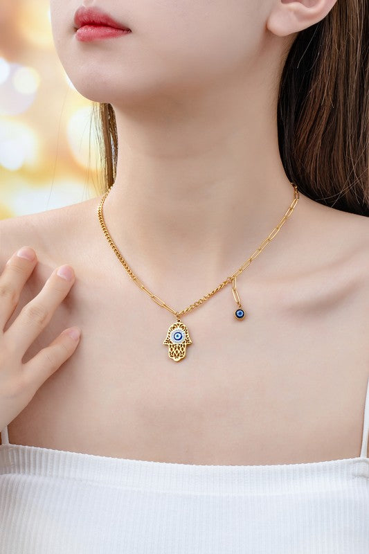 water proof hamsa evil eye pendant necklace - Jake J Shop