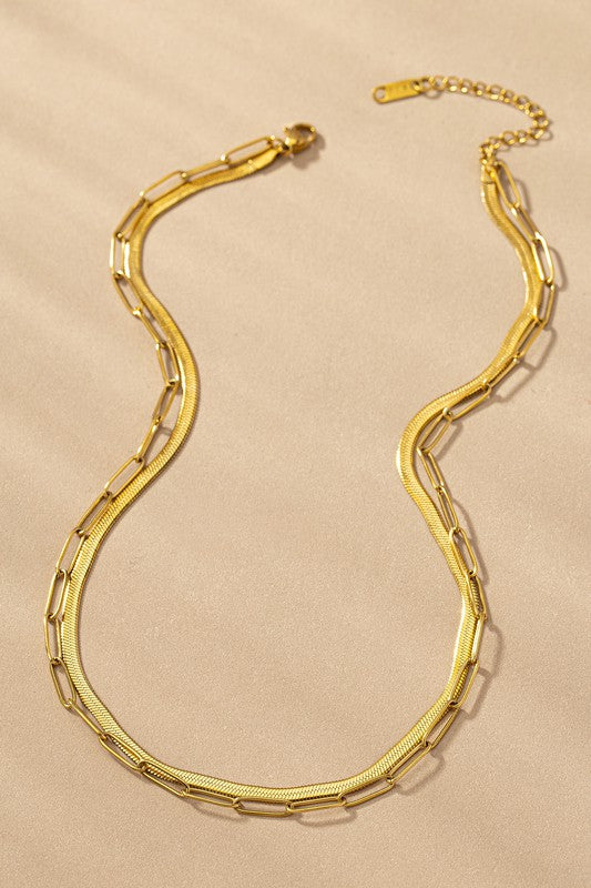 2 Layer Stacked Herringbone Chain Necklace - Jake J Shop