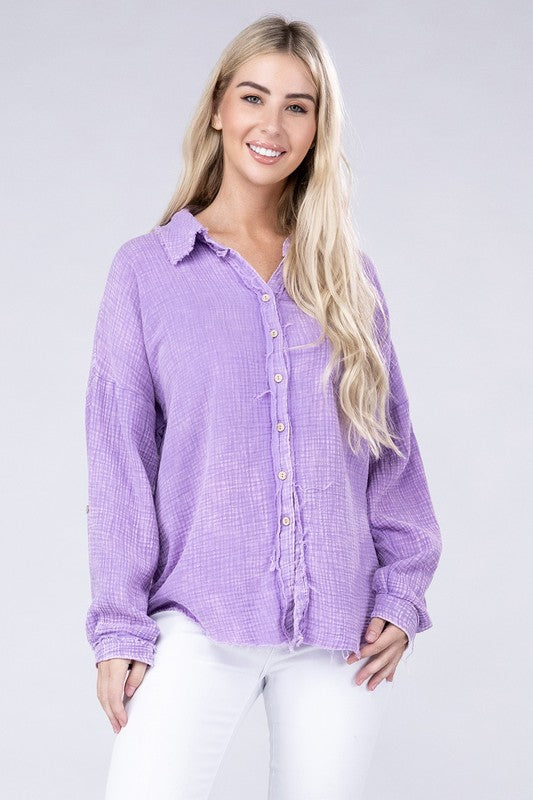 Acid Washed Double Gauze Button Down Shirt