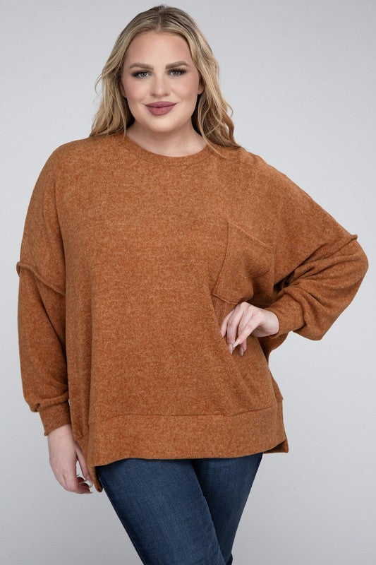 Plus Brushed Melange Drop Shoulder Sweater