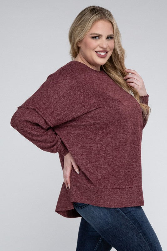 Plus Brushed Melange Drop Shoulder Sweater