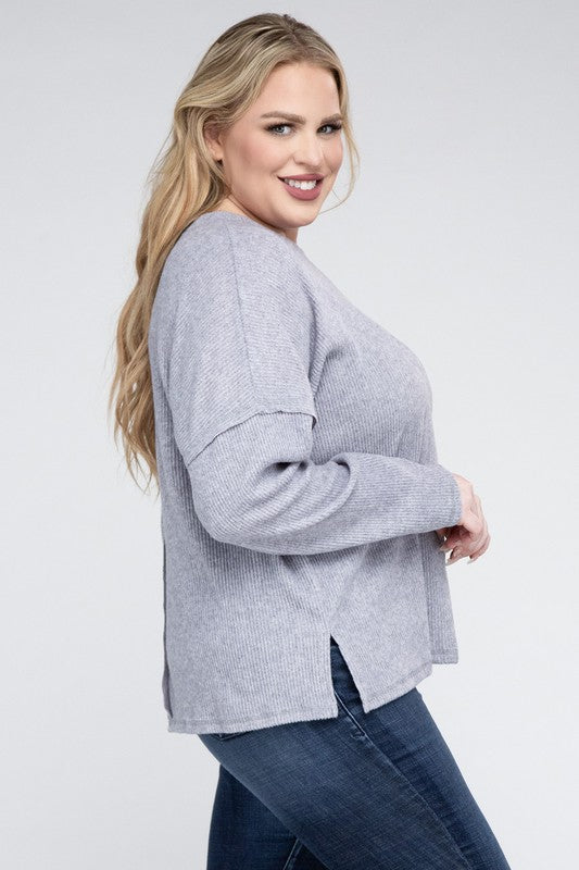 Plus Ribbed Brushed Melange Hacci Sweater