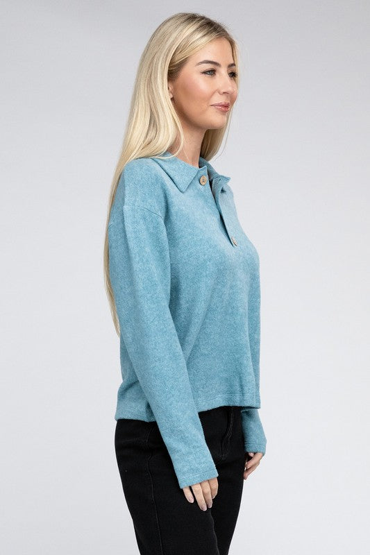 Brushed Melange Hacci Collared Sweater