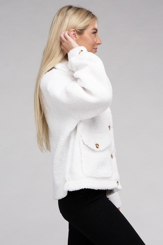 Cozy Sherpa Button-Front Jacket - Jake J Shop