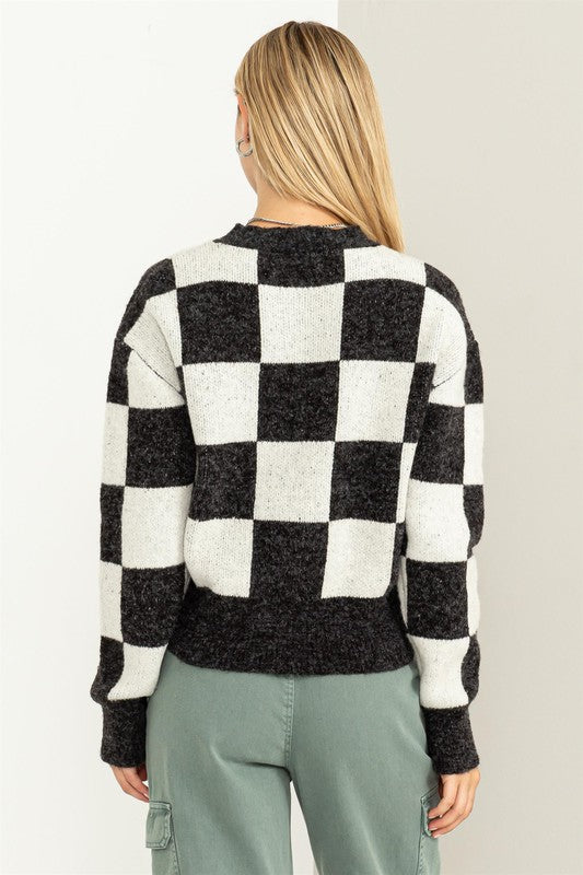 Weekend Chills Checkered Long Sleeve Sweater - Jake J Shop