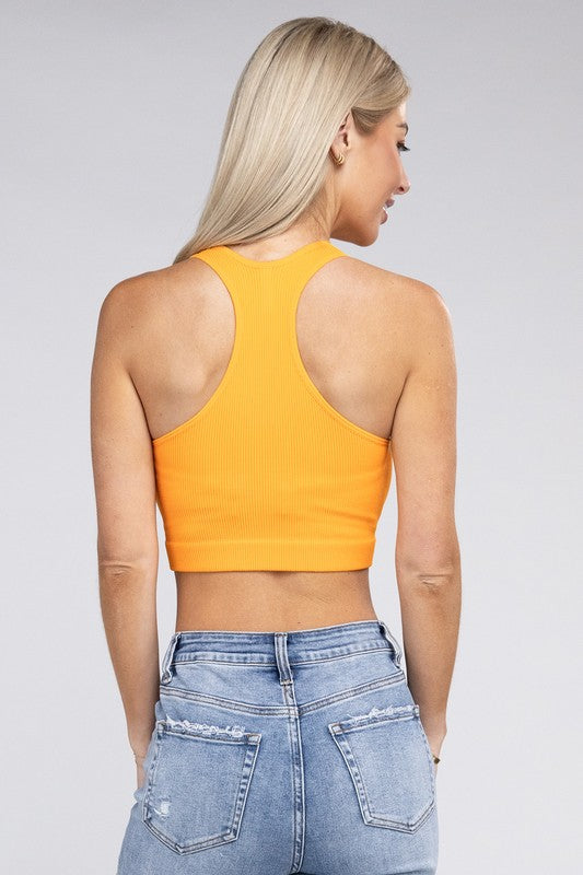 Ribbed Cropped Racerback Tank Top - Jake J Shop