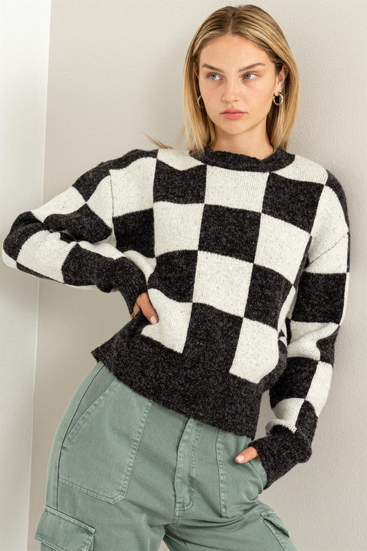 Weekend Chills Checkered Long Sleeve Sweater - Jake J Shop