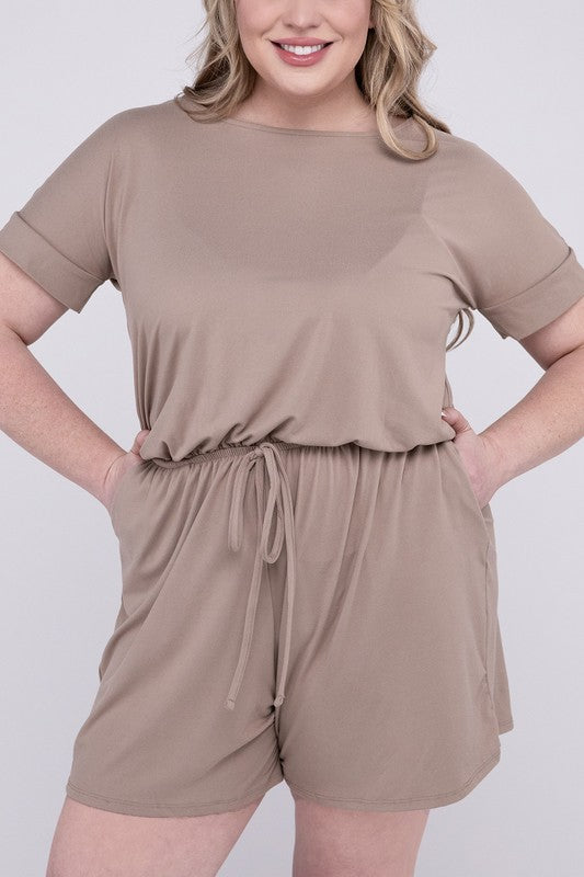 ZENANA Summer Romper Plus Size Brushed with Pockets